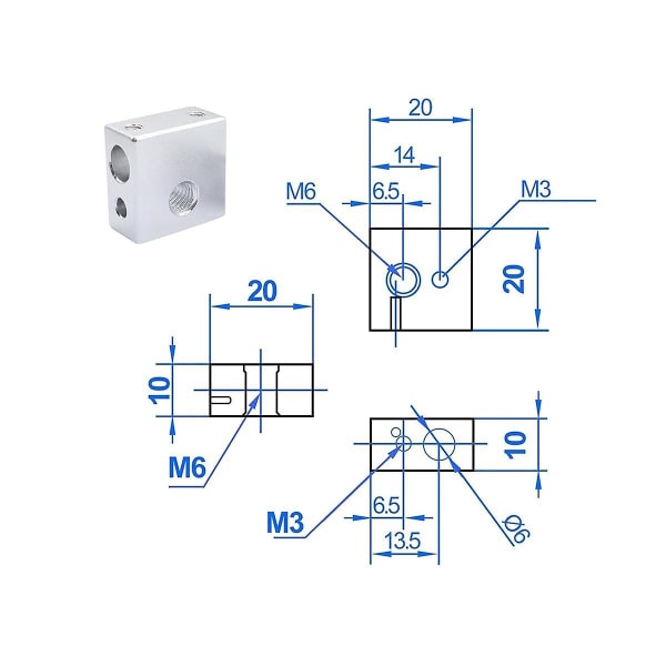 3D-tulostimen osa 0,4 mm Extruder-suutin Print Head + 1,75 mm putki + lämmityslohkot Hotend Mk8 3D-tulostimelle