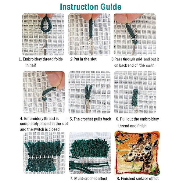 Latch Hook-sett for sofa-putetrekk, putevar, broderi DIY-sett for voksne og barn, sjiraff, 16,5