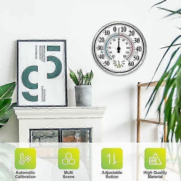 WJTG Utomhustermometer 30 cm Stora siffror - Trådlös utomhustermometer 2 i 1 Hygrometertermometer, vägghygrometertermometerJ