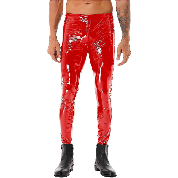 Men's Faux Leather Pants Punk 80's Rock Skinny Leggings Tight Gothic Motorcycle Biker Pants S-2xl