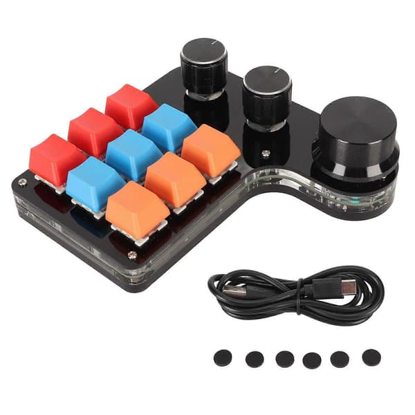 9 Taster Programmerbart Tastatur 3 Knapper Enhånds USB Mini Macro Mekanisk Gaming Tastatur til Kontor