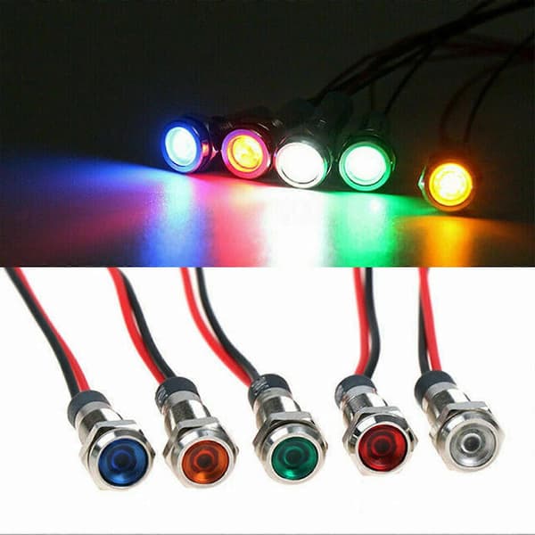 5 stk Indikatorlys Ledningsført Ultra Lys Vanntett 6mm LED Dash Panel Advarselslampe for Bil