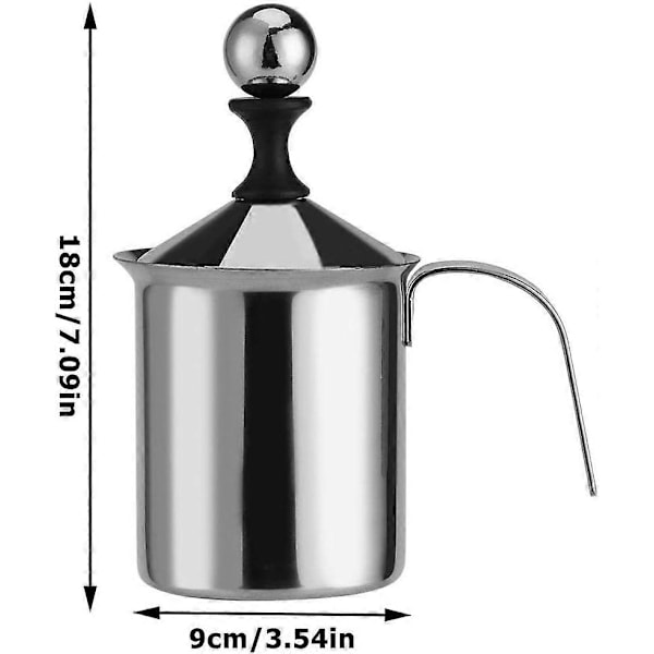 Manuel Mælkeskummer, Mælkeskummer i Rustfrit Stål til Cappuccino og Caf Latte, 400 ml