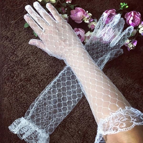 Lange blondehandsker til kvinder Elegant sommerprinsesse Formel pyntet bryllupsvante