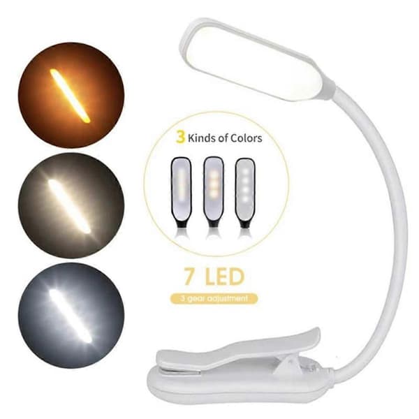 Oppladbar Boklampe Mini 7 LED Leselys Lesing Hvit