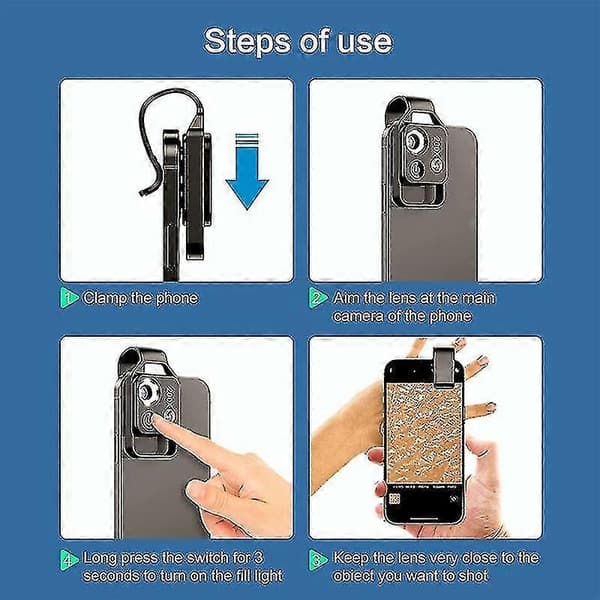 200x matkapuhelinmikroskooppi CPL-linssillä, valolla/yleisklipsillä