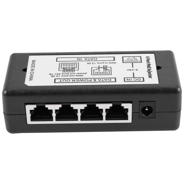 4 Port PoE-injektori PoE-virtalähde Ethernet-virransyöttö Pin 4,5(+)/7,8(-)tulo DC12V-DC48V