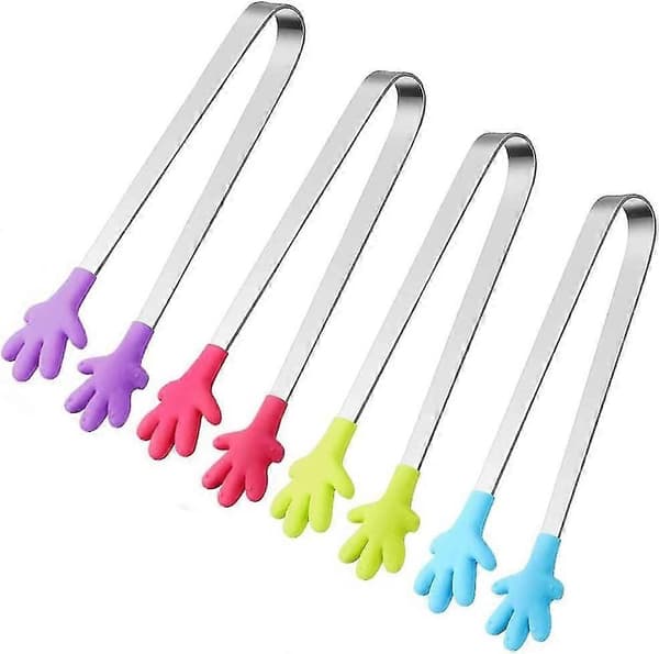 Förpackning med 4 Mini Sockertänger Matklämma, Tänger Sockertänger Silikon Rostfritt Stål Istänger-Yvan