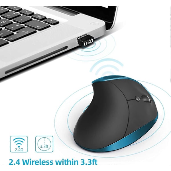 Trådløs 2.4G Ergonomisk Vertikal Mus blå