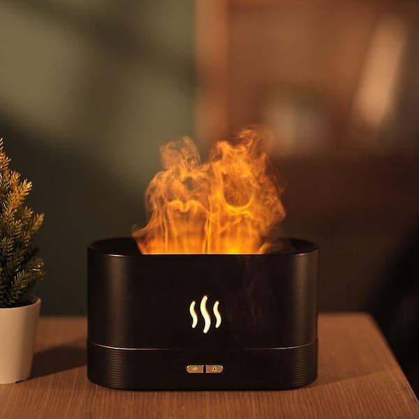 Flamme Luft Aroma Diffuser Luftfugter, Opgraderede Farver Støjsvag Æterisk Olie Diffuser Til Hjemmet, Kontoret, Yoga Med Auto-sluk Beskyttelse 180ml (8 timer Sort