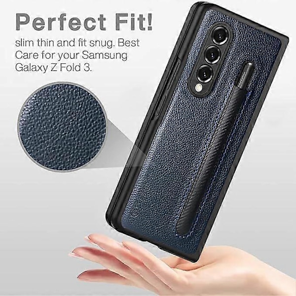 SBSG Golbsky Samsung Galaxy Z Fold 3 Skal med Pennhållare pojke flicka, Gångjärnsskydd Design, Lyxigt Business PU Läder Skal för Galaxy Z Fold 3 5