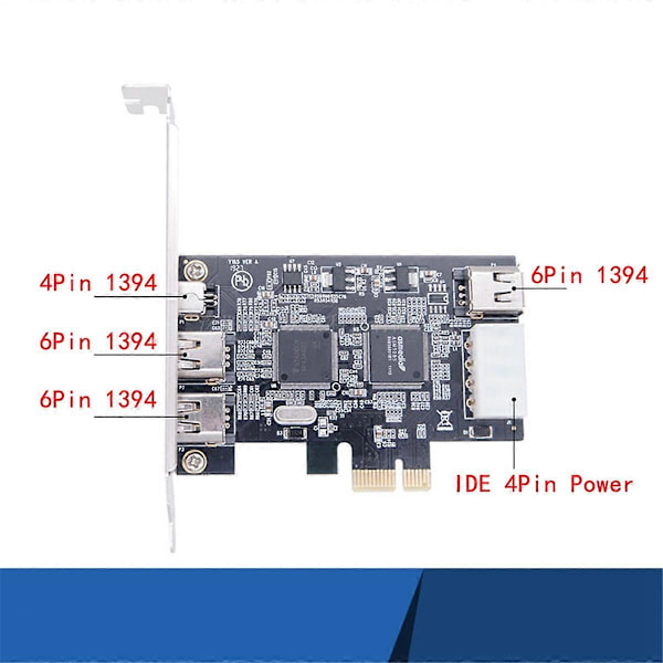 PCI-E 1X IEEE 1394A 4 Port(3+1) Firewire-kortadapter 1394 a PCIe med 6-Pin till 4-Pin IEEE 1394-kabel