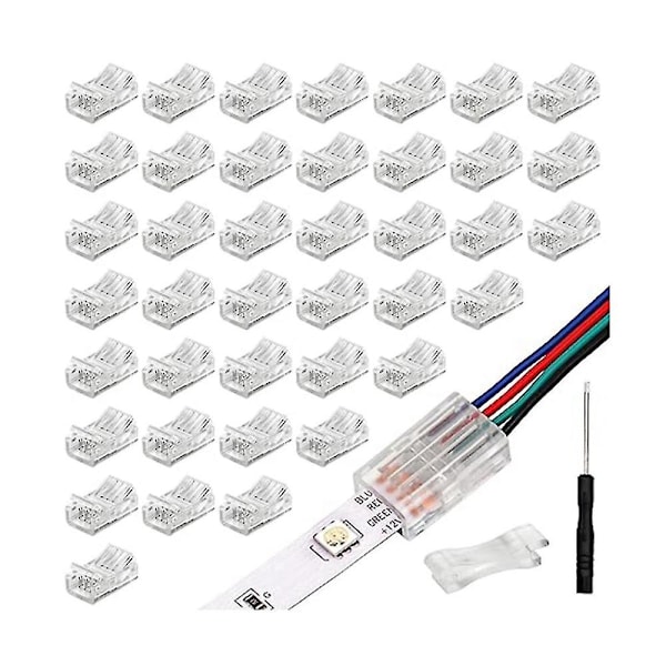 40 stk. RGB LED lysstrip-stik, 4-pin 10 mm loddefri til ledning hurtigstik, vandtæt adapter