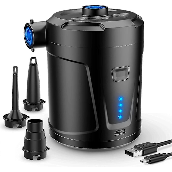 Elektrisk Luftpumpe, 5200mah Bærbar Luftpumpe Med Rask Oppblåsing/Tømming, Oppladbar Elektrisk Pumpe Med 3 Dyser For Barnebasseng, Svømming