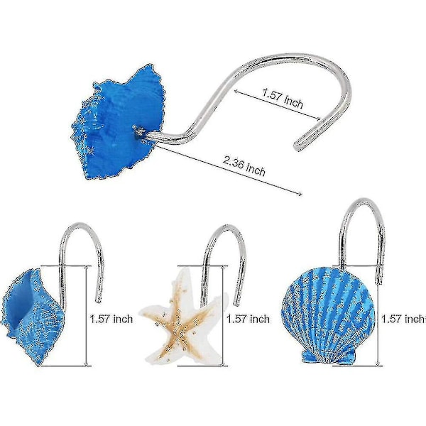 Marineblå skjell dusjforheng kroker dekor bad forheng kroker Mike