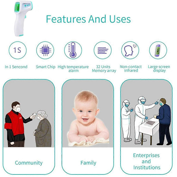 Pannetermometer, Raopuzi Panne Medisinsk Termometer med LCD-skjerm, Berøringsfri Termometer for Baby Barn Voksen Infrarød Termometer