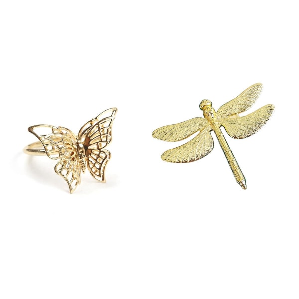 6 kpl Creative Golden Butterfly -lautasliinasormus ja 6 kpl Dragonfly -lautasliinasormus Gold Diy Hotel Wedding Banq