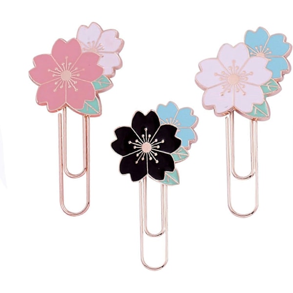 Sakura Papirclips Søde Farverige 3-pak Sakura Formede Bogmærker med Blomsterdesign