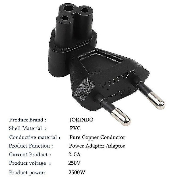 2-polig EU hane till IEC 320 C5 hona AC-adapter 2,5A säkring, EU industriell strömomvandlare