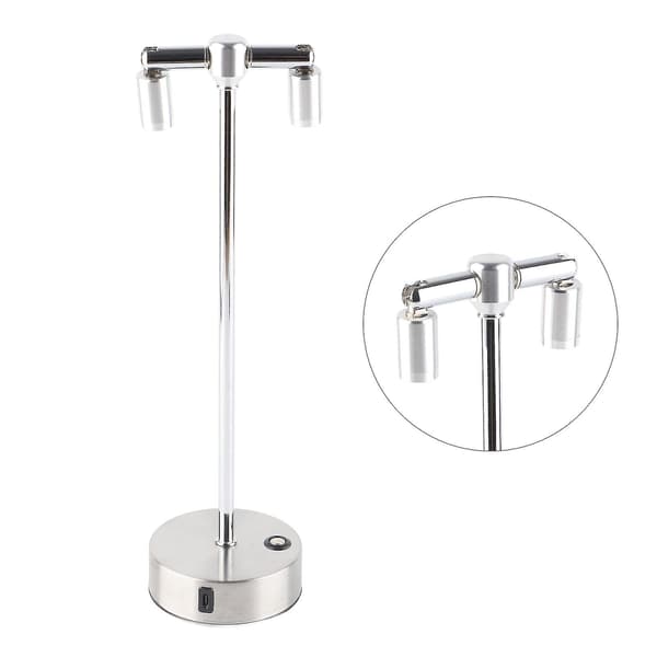 Retro LED Bar Bordlampe med Dobbel Hode Høy Stang Spotlight og Lader - Sølv US Plugg 110?220V