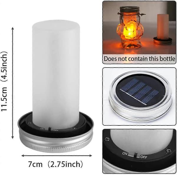 Mason Jar Lys, LED Solar Mason Jar Låg Lys til Glas, Simulationsflamme