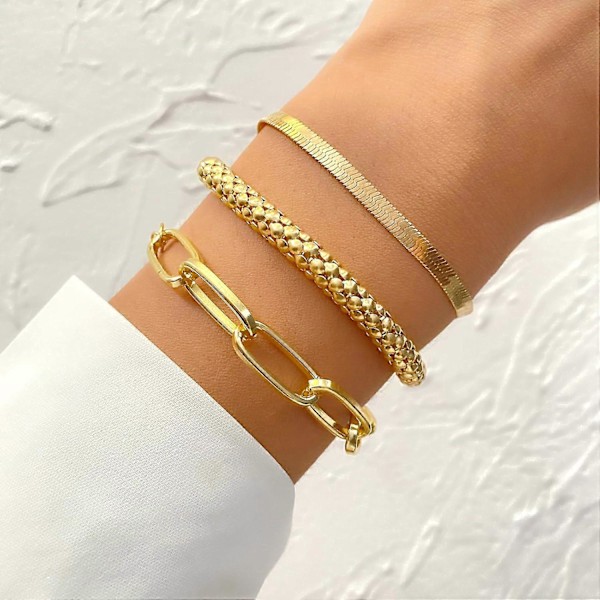 3 stk. Guldbørnearmbånd til Kvinder Guldbangle Armbånd Guldbelagte Armbånd Guld