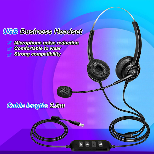 300D Puhelin Headset - Häviötön Melunvaimennus, Hengittävä, USB, Binauralinen Mikrofoni, Pitkä Kaapeli, Puhelunkeskuskuksen Kuulokkeet Kuorma-autonkuljettajille ja Toimistoille