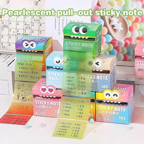 105 ark udtrækkelige sticky notes, bærbare sticky notes, transparente farverige sticky notes, vandtætte selvklæbende sticky notes