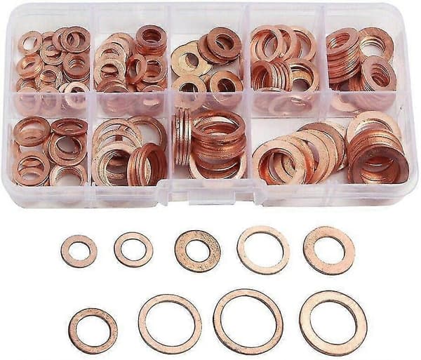 200 st Kopparbrickor Motor Tätning Platt Ring Packning Fäste Metrisk Tätningsbricka Sortimentset