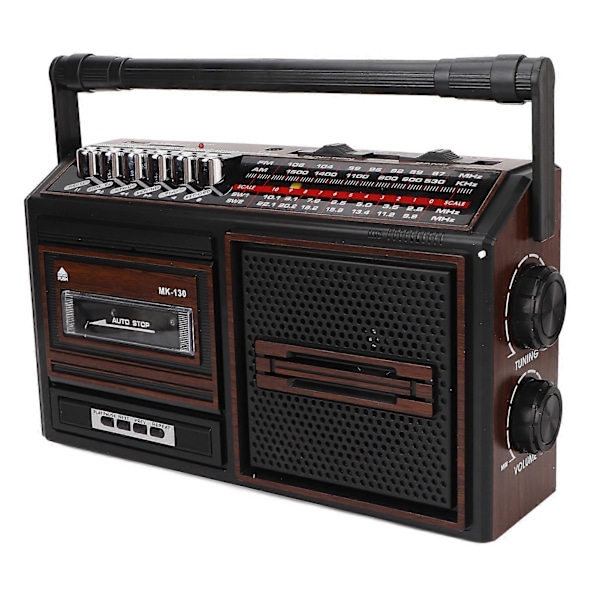 Kassettbandspelare Full Band Brusfri Plug in Kort AM FM Portabel Radio för Äldre Barn Brun EU-kontakt 220V