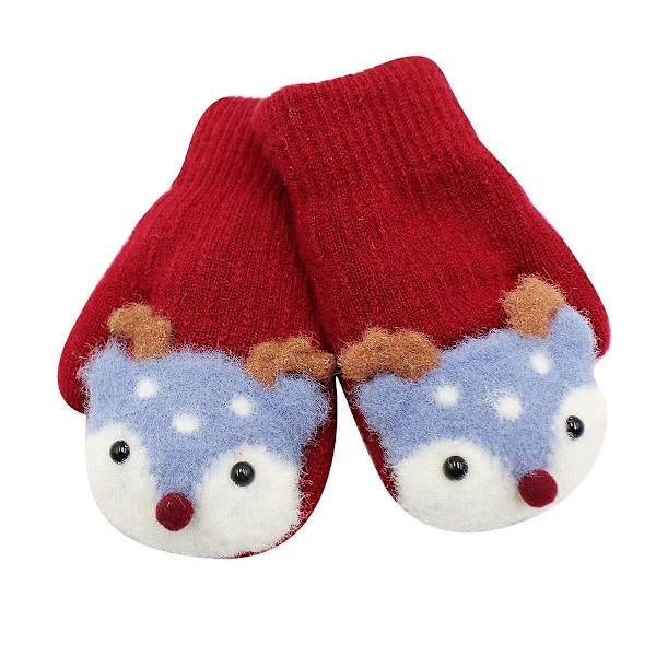 WJTG Unisex Tykke Plysforede Hansker med Snor, Klemelyd og Jule-Elgmønster for Småbarn WinJ