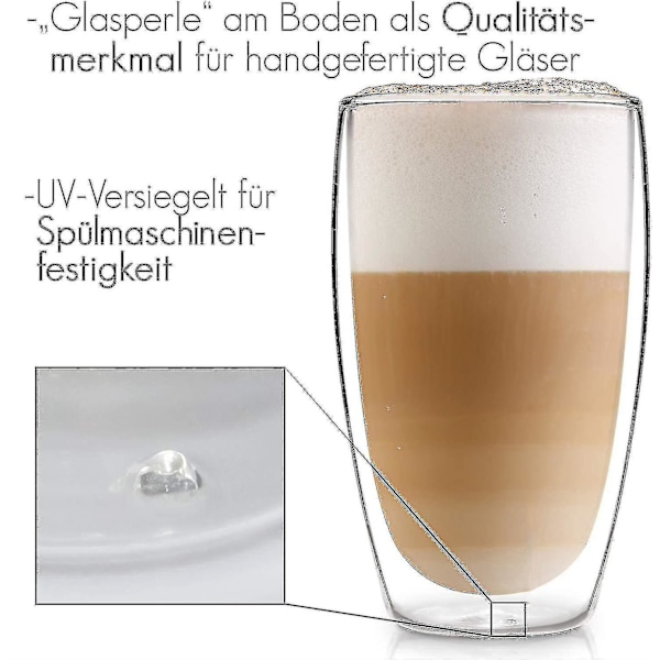 2023 - Design Latte Macchiato Glas (4 X 330ml) - Dubbelväggiga Glas Tillverkade Av Borosilikatglas