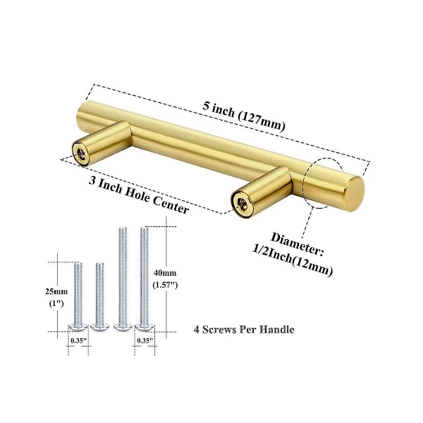 30-pakning gull skaphåndtak - messing skap gull kommode skuffetrekk - rustfritt stål dørhåndtak 5 tommer