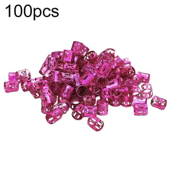 100 stk. Justerbare Hårfletningsmanchetclips Dreadlock Perler Rør Ring Tilbehør - csn - Rosarød