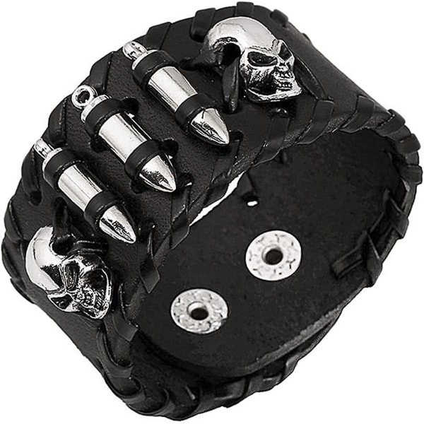 Nittede Punk Skull Armbånd Kunstig Lær Mann Mote Smykker Brede Armbånd Håndleddsbånd Mansjett Med Justerbar Trykknapp For Menn Kvinner Halloween Jul