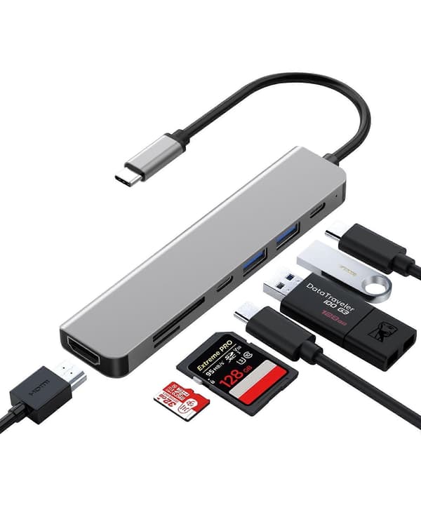 7-i-1 USB C-hub USB C-adapter TF/SD-kortleser USB-hub for bærbar PC