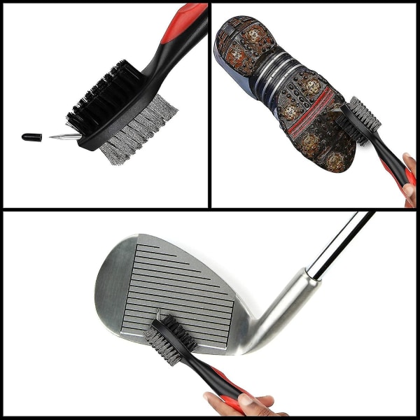 Golfklubbborste och spårrengörare - med ringklämma (svart)