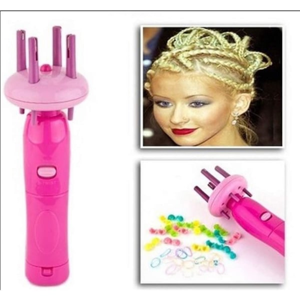 Bärbart verktyg för hårflätning Automatisk hårflätning Quick Twist Styler Hårflätningsmaskin gör-det-själv-stylingrulle (inklusive batterier) rosa) (1 st)
