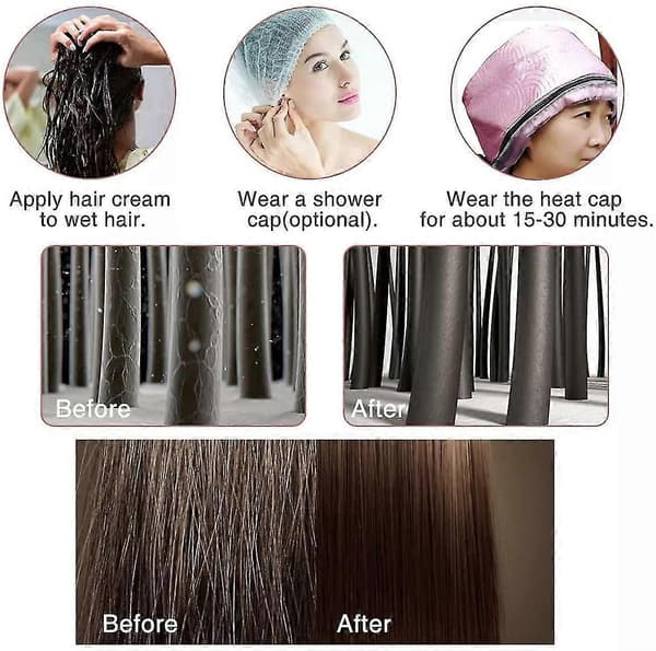 Hårbehandlings damp hætte, varme hat med 3 temperaturindstillinger og termisk spa hårstyling steamer hat (blå)
