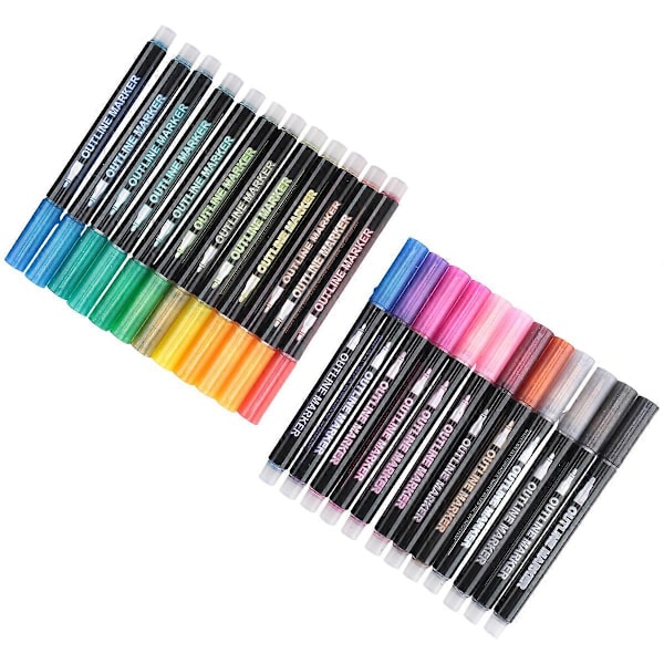 Shimmer Markers Doodle Outline Dazzles: 24 Färger Metalliska Dubbellinjer Glitterpennor Set Super Squiggles Sparkle Dazzlers