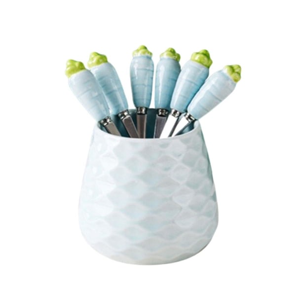 Cute Ceramic Jar Fruit Fork Set 304 Stainless Steel Cake Fork Home Party Dessert Fork Cute Storage