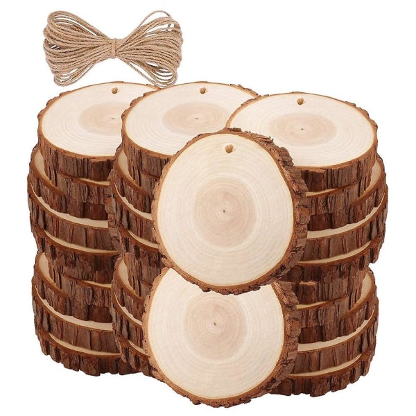 30 stk uferdige treskiver med bark til håndverk Tresett sirkler Loggskiver for gjør-det-selv-bryllup