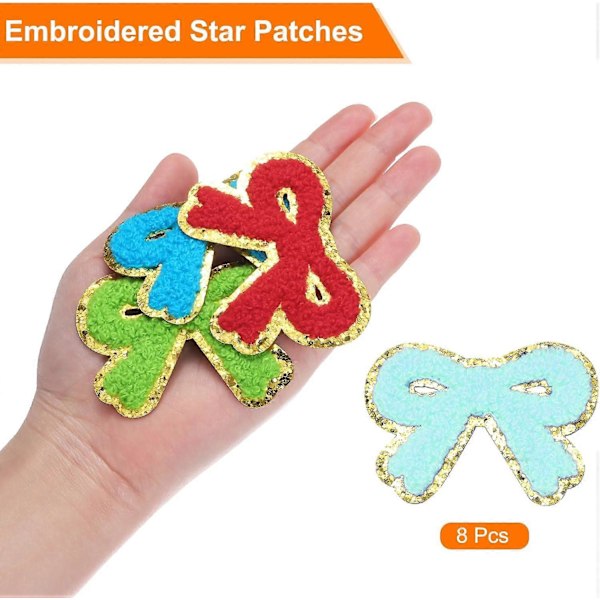 8 st Rosett Chenille Märken, Glitter Guld Kant Broderad Patch, Stryk Applikationer, för Kläder DIY, Väskor Laptop Dekorationer, Blå
