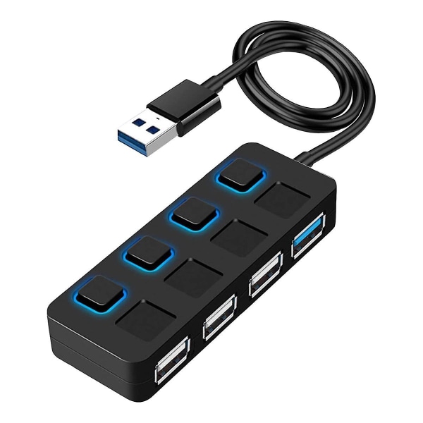 4-ports USB 3.0-hub med individuella LED-upplysta strömbrytare USB-hub-adapter Expander Multi USB-split