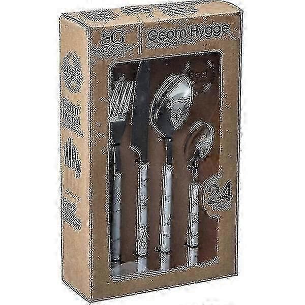 Bestickset Med Vitt Marmormönster - 24 Delar Silver-Yvan