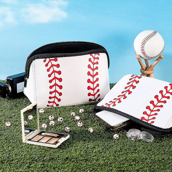 Softball kosmetiktaske Baseballtryk makeuptaske med 2 stk. hvid