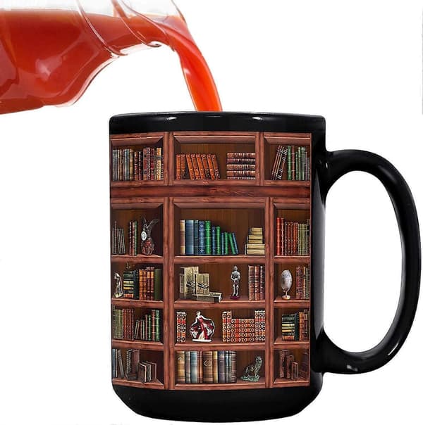 3D Bokhylla Mugg, 3D Effekt Bokmuggar, Keramisk Bokhylla Kaffekopp, Kreativ