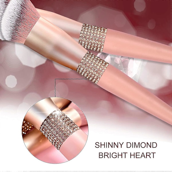 UBIUO Glitter Makeup Børstesæt - 10 stk. Kosmetiske Børster Sæt Bling Krystal Pink Makeup Børstesæt - Premium Syntetisk Foundation Puder Concealere