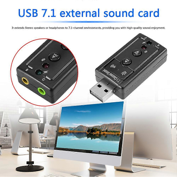 USB 7.1 Ekstern PC USB Lydkort 3.5mm Hodetelefon Audio Adapter Mikrofon Lydkort For Mac Win Computer Android Linux
