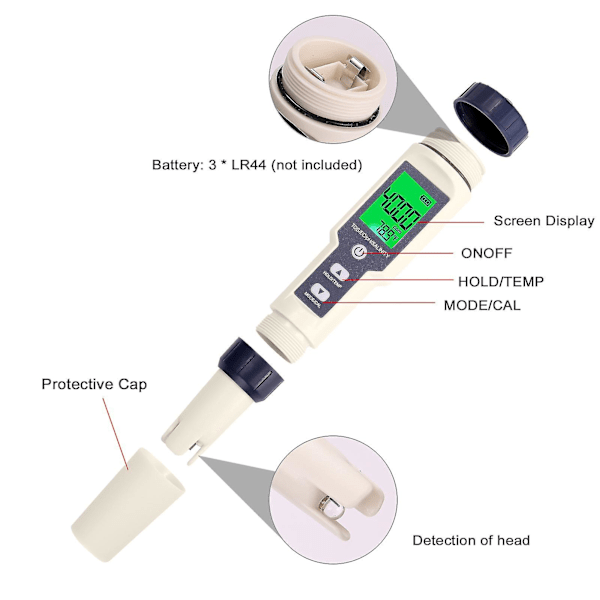 5 i 1 Professionel Multi-parameter Combo Testmåler Ph/ec/tds/salinitet/termometer Digital Multifunktionstester Vandkvalitetstester